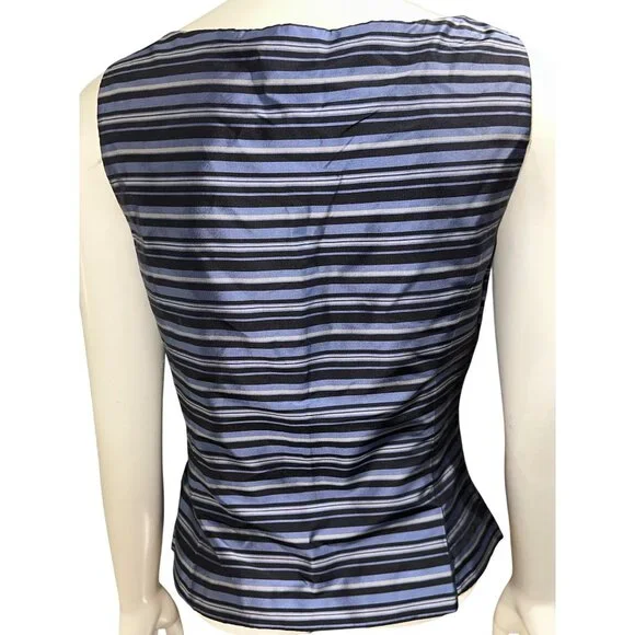 Ann Taylor Petites 2P Navy Blue Striped Silk Sleeveless Blouse Vintage Evening - Picture 5 of 14